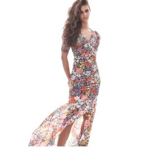 Mary Katrantzou x Lipsy Multicolour Ditsy Floral Chiffon Ruched Maxi Dress Sz 10